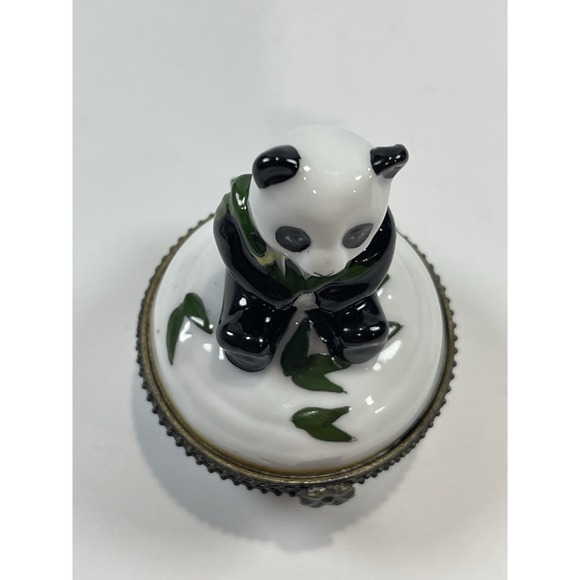 Panda Bear  Trinket‎ Box  Porcelain Hinged Hand Painted - Picture 4 of 13